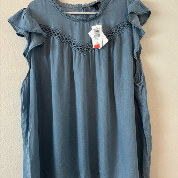 Torrid Blue Ruffle Sleeve Blouse - Picture 3 of 5